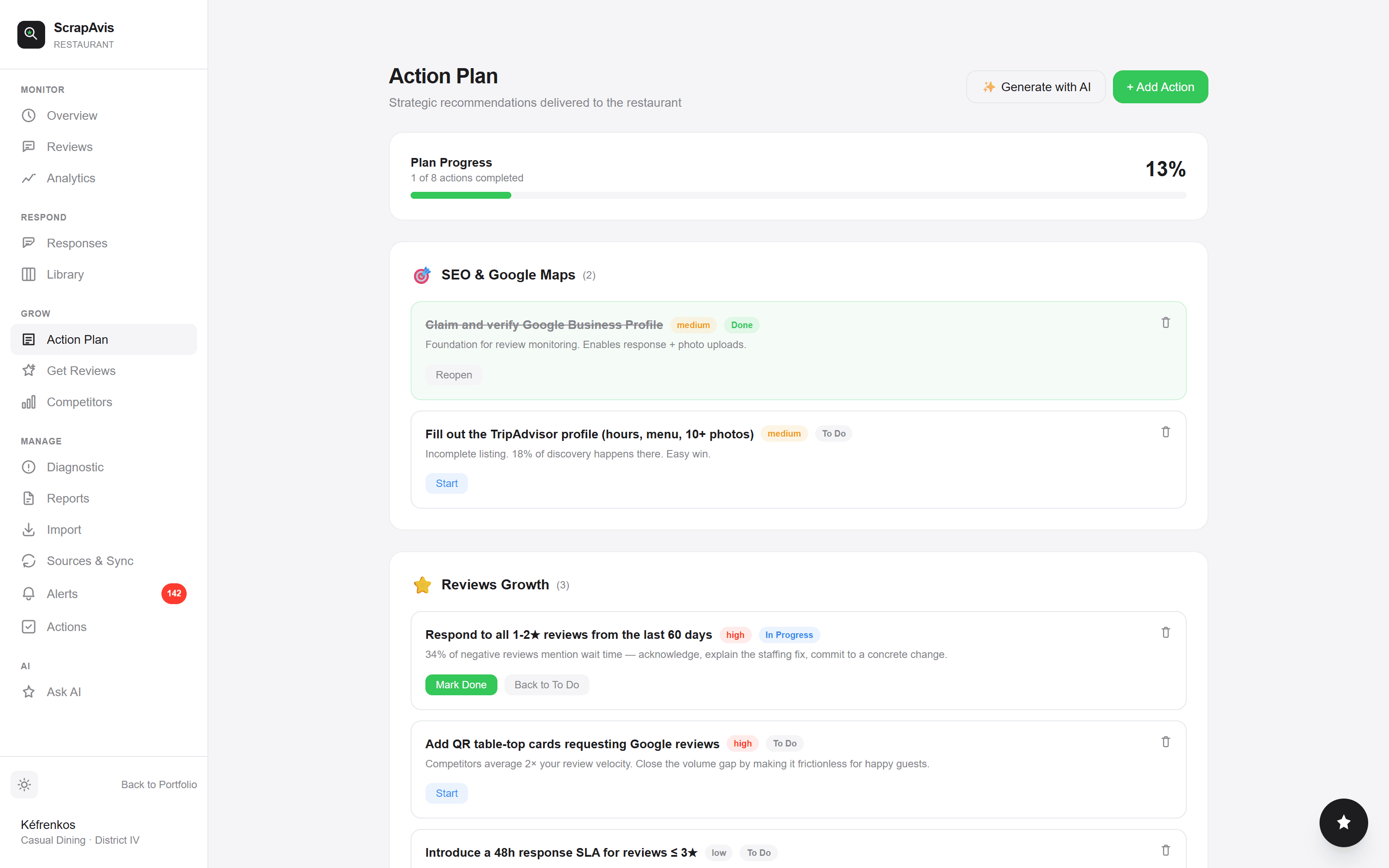 90-day action plan generated from review data